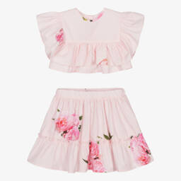Phi Clothing-طقم قطني بناتي بلون وردي فاتح مزين بالزهور | Childrensalon Outlet