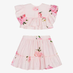 Phi Clothing-طقم قطني بناتي بلون وردي فاتح مزين بالزهور | Childrensalon Outlet