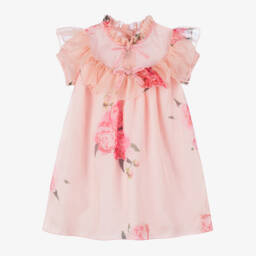 Phi Clothing-Платье из органзы с цветочным узором для девочек в нежно-розовом цвете | Childrensalon Outlet