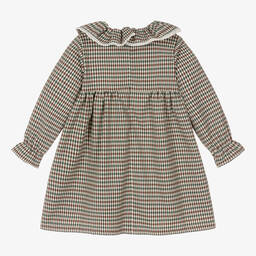 في كلودينغ-فستان مزيج فيسكوز مزين بكشكش لون بني وأخضر | Childrensalon Outlet