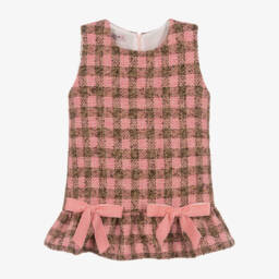 في كلودينغ-فستان تويد كاروهات مزيج فيسكوز لون زهري و بني | Childrensalon Outlet