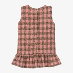 في كلودينغ-فستان تويد كاروهات مزيج فيسكوز لون زهري و بني | Childrensalon Outlet