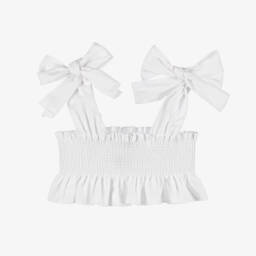 Phi Clothing-بلوزة بيضاء قطنية مجعدة للبنات | Childrensalon Outlet