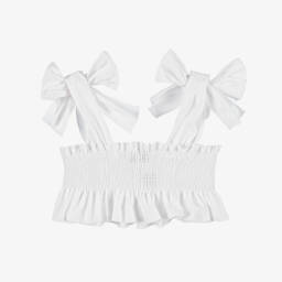 Phi Clothing-بلوزة بيضاء قطنية مجعدة للبنات | Childrensalon Outlet