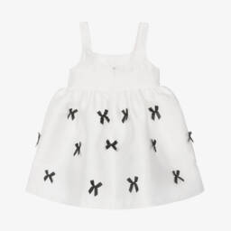 Phi Clothing-فستان ساتان كريمي للبنات مع فيونكات | Childrensalon Outlet