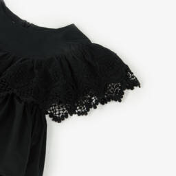 Phi Clothing-Элегантный кружевной топ с рюшами для девочек в черном цвете | Childrensalon Outlet