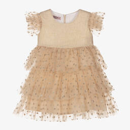 Phi Clothing-Girls Gold Hearts Tulle Dress | Childrensalon Outlet
