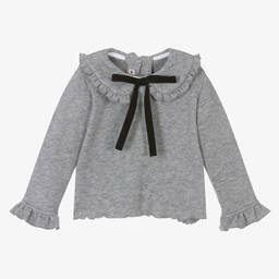 Phi Clothing-بلوفر مزيج فيسكوز محبوك مزين بكشكش لون رمادي | Childrensalon Outlet