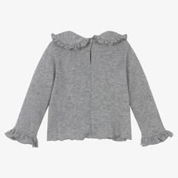 Phi Clothing-بلوفر مزيج فيسكوز محبوك مزين بكشكش لون رمادي | Childrensalon Outlet