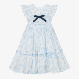 Phi Clothing-Girls Ivory & Azure Toile Dress | Childrensalon Outlet