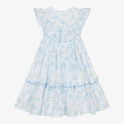 Phi Clothing-Girls Ivory & Azure Toile Dress | Childrensalon Outlet