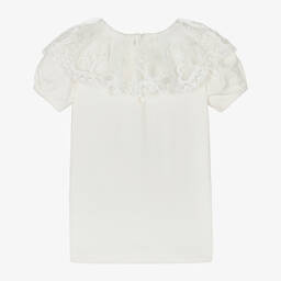 Phi Clothing-Girls Ivory Cotton & Lace T-Shirt | Childrensalon Outlet