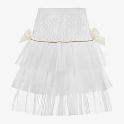Phi Clothing-Girls Ivory Cotton Lace & Tulle Skirt | Childrensalon Outlet