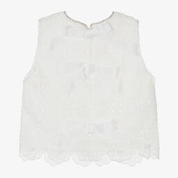 Phi Clothing-توب قطن مزين بدانتيل وديامنتي لون عاجي للبنات | Childrensalon Outlet