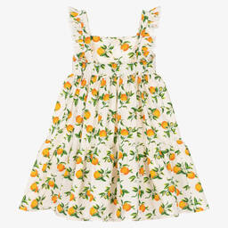 Phi Clothing-Girls Ivory & Orange Cotton Dress | Childrensalon Outlet