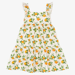 Phi Clothing-Girls Ivory & Orange Cotton Dress | Childrensalon Outlet
