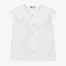 Phi Clothing-Кремовая хлопковая блузка без рукавов | Childrensalon Outlet