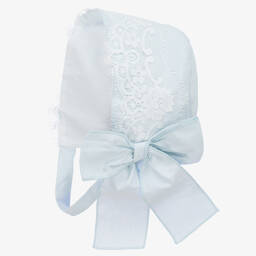 Phi Clothing-Girls Light Blue Cotton & Lace Bonnet | Childrensalon Outlet