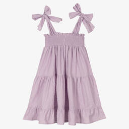 Phi Clothing-Фиолетовое платье из хлопка плюмети | Childrensalon Outlet