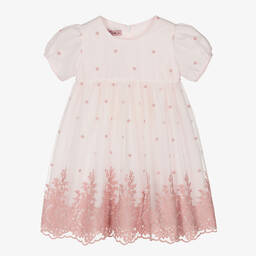 Phi Clothing-Girls Pale Pink Embroidered Tulle Dress | Childrensalon Outlet