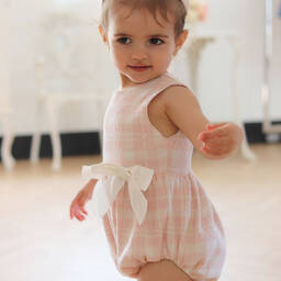 Phi Clothing-Розовый песочник из твидового букле в клетку | Childrensalon Outlet