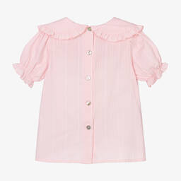 Phi Clothing-Girls Pink Cotton Frill Collar Blouse | Childrensalon Outlet