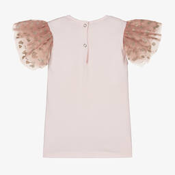 Phi Clothing-تيشيرت قطن جيرسي وتول لون زهري فاتح للبنات | Childrensalon Outlet