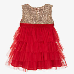 Phi Clothing-Красно-золотистое платье из тюля с пайетками | Childrensalon Outlet