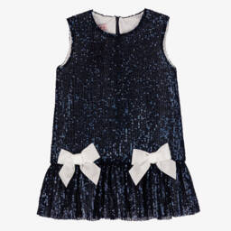 Phi Clothing-Girls Sparkling Blue Bow Dress | Childrensalon Outlet