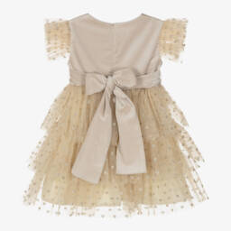 Phi Clothing-Girls Velvet and Tulle Dress in Beige | Childrensalon Outlet