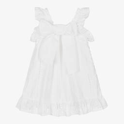 Phi Clothing-Girls White Cotton Broderie Anglaise Dress | Childrensalon Outlet