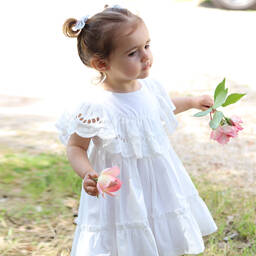 في كلودينغ-فستان قطن بوبلين لون أبيض | Childrensalon Outlet