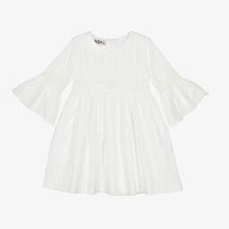 Phi Clothing-Белое хлопковое платье с кружевной отделкой | Childrensalon Outlet