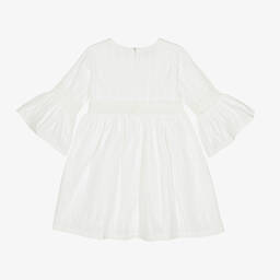 Phi Clothing-Белое хлопковое платье с кружевной отделкой | Childrensalon Outlet