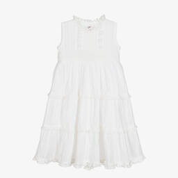 Phi Clothing-Girls White Cotton Lace Dress | Childrensalon Outlet