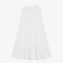 Phi Clothing-Girls White Cotton Lace Dress | Childrensalon Outlet