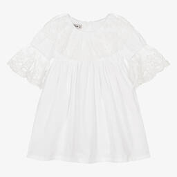 Phi Clothing-Girls White Cotton Poplin Dress | Childrensalon Outlet
