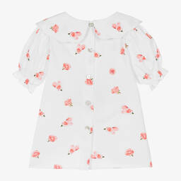 Phi Clothing-Белая хлопковая блузка в цветочек для девочек | Childrensalon Outlet