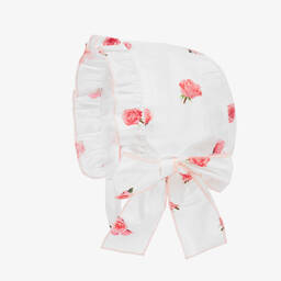 Phi Clothing-Girls White Floral Cotton Bonnet | Childrensalon Outlet