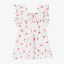 في كلودينغ-فستان قطن لون أبيض بطبعة ورود | Childrensalon Outlet