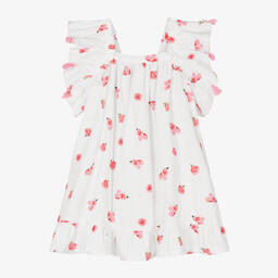 في كلودينغ-فستان قطن لون أبيض بطبعة ورود | Childrensalon Outlet