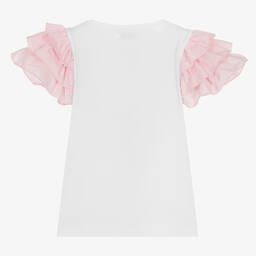 Phi Clothing-Бело-розовая хлопковая футболка | Childrensalon Outlet