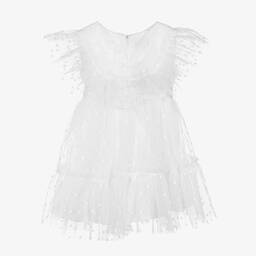 في كلودينغ-فستان تول مزين بكشكش لون أبيض | Childrensalon Outlet