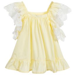 Phi Clothing-بلوز قطن و دانتيل لون أصفر و أبيض | Childrensalon Outlet