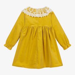 Phi Clothing-Желтое хлопковое платье с кружевом для девочек | Childrensalon Outlet