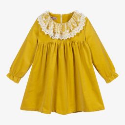 Phi Clothing-Желтое хлопковое платье с кружевом для девочек | Childrensalon Outlet