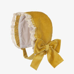 Phi Clothing-Желтый чепчик из хлопкового бархата с рюшами | Childrensalon Outlet