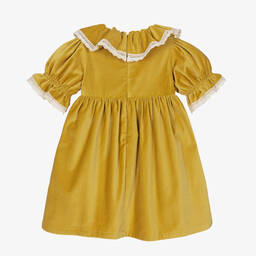 Phi Clothing-Girls Yellow Cotton Velvet Ruffle Dress | Childrensalon Outlet
