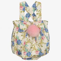 Phi Clothing-Кремовый песочник с цветами с помпоном | Childrensalon Outlet