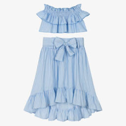 Phi Clothing-Little Ladies Blue Striped Ensemble | Childrensalon Outlet